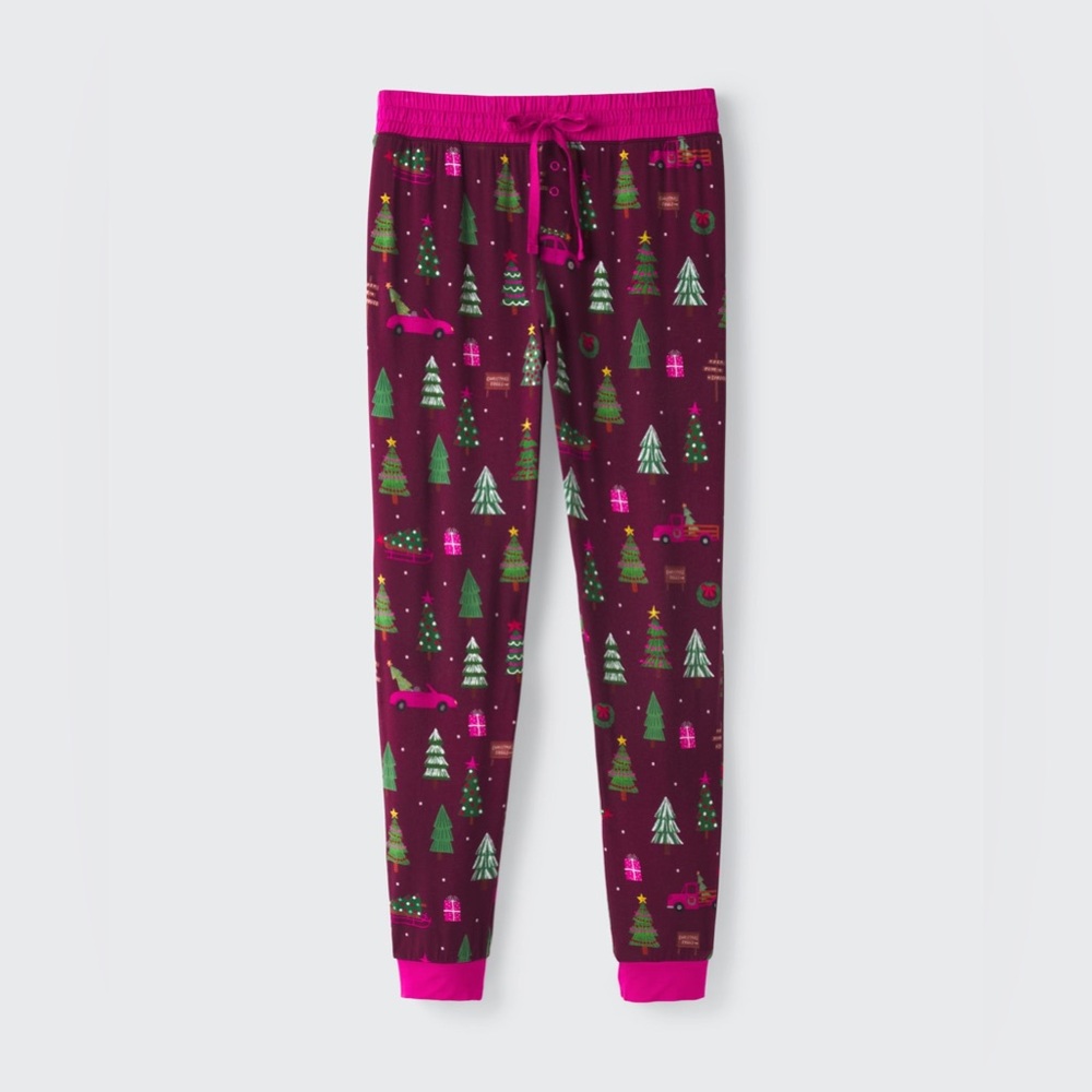 LITTLE SLEEPIES || Tree Traffic Pajama Pants in Cranberry - SZ Small